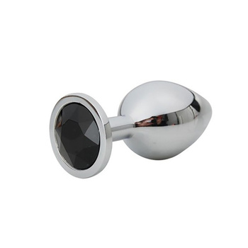Silver Small Butt Plug with Black Diamond