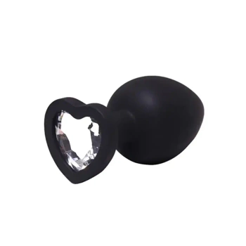 Black large heart-shaped butt plug with white crystal