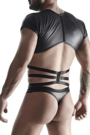 męski t-shirt z wetlooka z dekoracyjnymi wstawkami z taśmy i gumy XXL